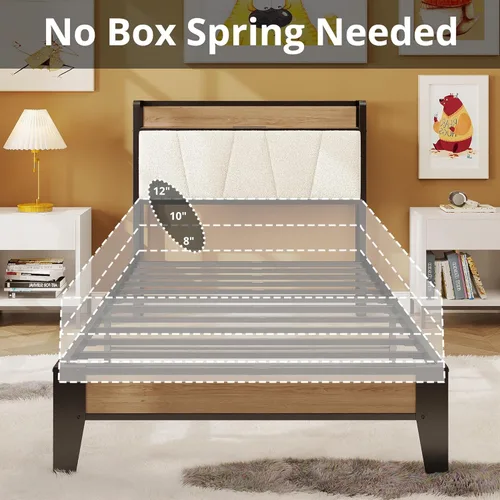 Miniatura 6 de LIKIMIO Marcos de Cama Twin XL, Cabecera de Almacenamiento con Estación de Carga, Sólida y Estable, Sin Ruido, No Necesita Somier, Fácil Montaje