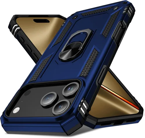 17 Pro - Funda de teléfono para hombre con anillo de soporte, armadura resistente de grado militar para iPhone 17 Pro, funda a prueba de golpes, Azul