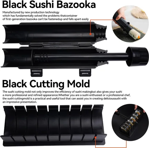 Miniatura 3 de Kit de Fabricación de Sushi, Juego Profesional de Fabricación de Sushi con Bazooka y Rodillo Incluye Alfombrilla de Bambú, Molde de Corte, Cuchillo
