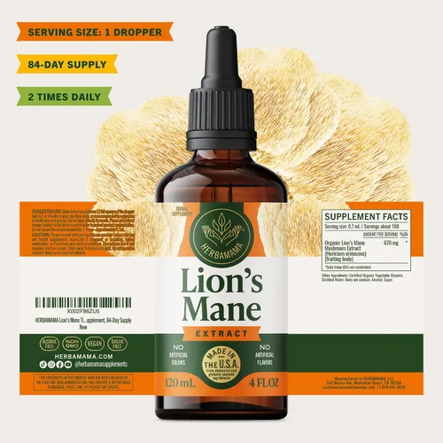 Miniatura 7 de HERBAMAMA Suplemento de hongos melena de leones - Suplementos cerebrales para la memoria y la concentración - Tintura de melena de león - Suplemento