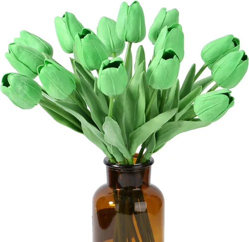 Miniatura 24 de SITUMEIZI 15 piezas de flores blancas artificiales, tulipanes artificiales de poliuretano de 14 pulgadas a granel para el hogar, cocina, Pascua