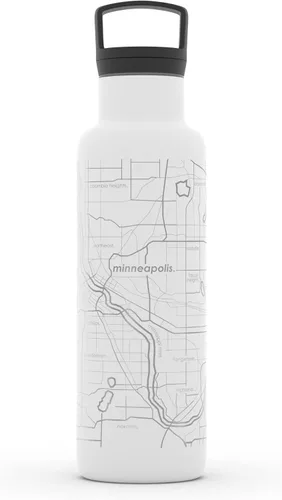 Miniatura 91 de Well Told Botella de agua aislada con mapa de Washington DC grabado, botella de acero inoxidable grabada (21 onzas, blanco) botella aislada de mapa