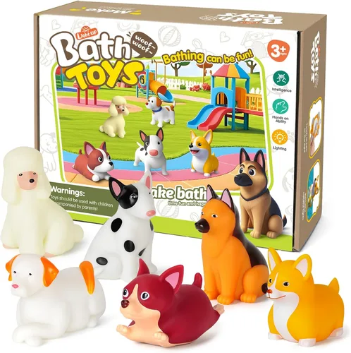 Miniatura 6 de Juguetes de Baño para Niños Pequeños de 1-3 años: Set de 6 Piezas de Juguetes de Baño de Perro Iluminados, Juguetes de Baño para Bebés, Juguetes