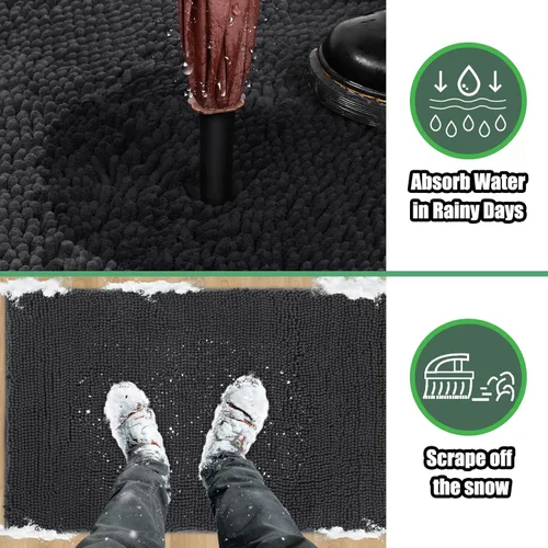 Miniatura 3 de IM HOME Felpudo absorbente de chenilla para exterior de 30" x 20", tapetes lavables para perros con patas fangosas, tapete antideslizante para Gris