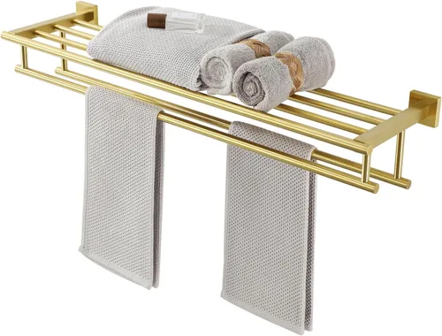 Miniatura 19 de Alise - Toallero para baño con montaje en pared, soporte de toallas de baño con doble barra para toallas y estante, 40.6 cm, SUS304 de acero Negro