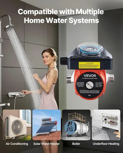Miniatura 4 de VEVOR Bomba de recirculación de agua caliente, con temporizador, kit de bomba de recirculación instantánea de 10 GPM, sistema de circulación, 0.13