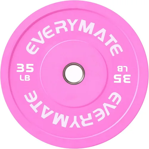 Miniatura 16 de EVERYMATE Placas de Peso Rosa 10LB 15LB 25LB 35LB 45LB Placas Olímpicas Bumper Placas de Peso con Agarre para Entrenamiento de Fuerza y Crossfit