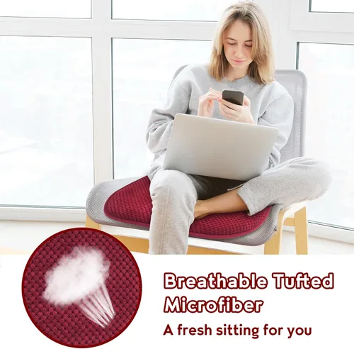 Miniatura 4 de Cojines para Sillas de Cocina Vino Rojo Antideslizantes de Espuma para Oficina, Cojines para Asientos Lavables, Almohadillas Gruesas y Suaves, Rojo