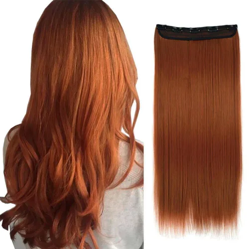 Miniatura 15 de Extensiones de cabello sintético con clip, de 24 pulgadas, 4.23 oz, extensiones de cabello natural lacio, color rosa y rojo, 5 extensiones de #118C