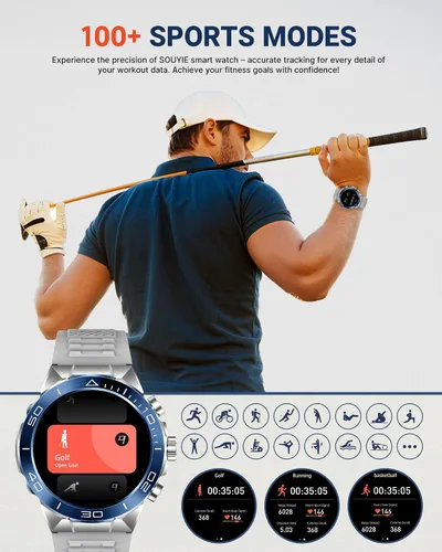 Miniatura 5 de Reloj inteligente para hombre (respuesta/hacer llamadas), pantalla AMOLED de 1.43 pulgadas con monitor saludable de 24 horas, más de 100 modos