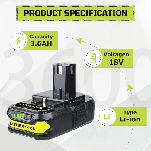 Miniatura 2 de Paquete de 2 herramientas eléctricas inalámbricas Ryobi de repuesto para batería Ryobi de 18 V de iones de litio de 3.6 Ah