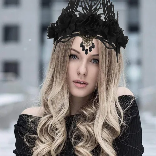 Diadema floral gótica oscura, corona de reina negra, diadema de fiesta de Halloween, vendimia, flor rosa vintage