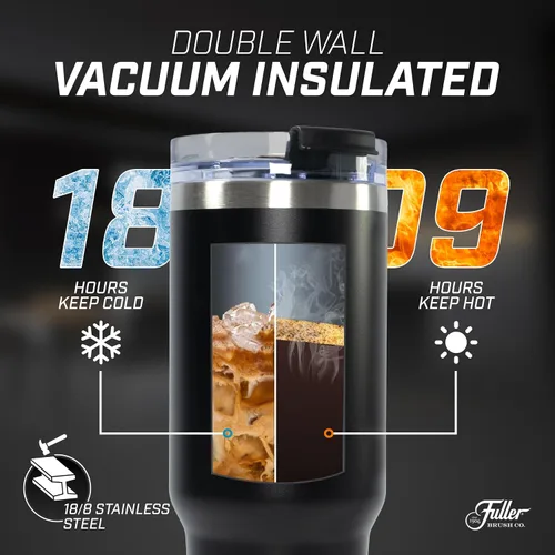 Miniatura 4 de Fuller Brush Vaso de acero inoxidable con asa, 40 onzas, sin bisfenol A, con aislamiento de doble pared, mantiene las bebidas calientes o frías