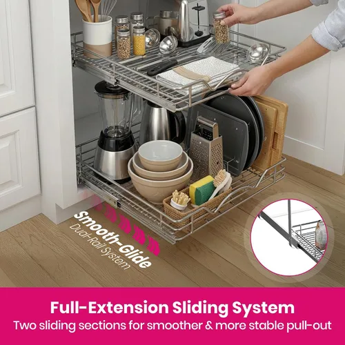 Miniatura 5 de HOLDN' STORAGE Organizador de gabinete extraíble de dos niveles, cajones deslizantes individuales, metal resistente con garantía limitada de por