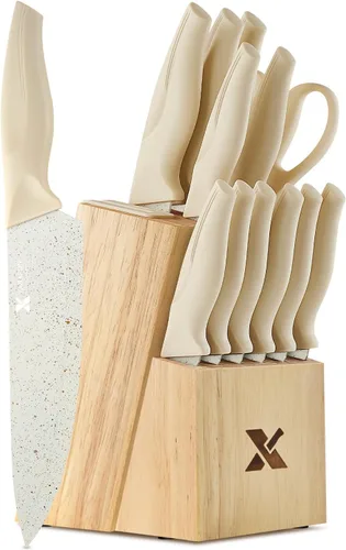 Miniatura 7 de XANAPON Juego de cuchillos de cocina de 14 piezas, acero inoxidable alemán de alto carbono, cubiertos aptos para lavavajillas con afilador