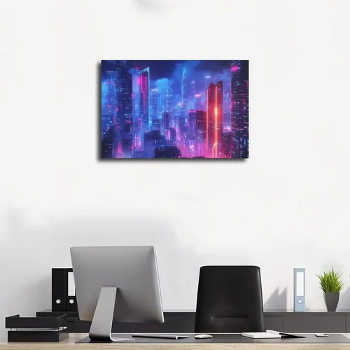 Miniatura 3 de ZMLIS Dreamy Neon Cyberpunk Poster, Retro Futuristic Wall Art Print, Niche Urban Night City Home Decor Canvas Poster Bedroom Decor Sports Landscape