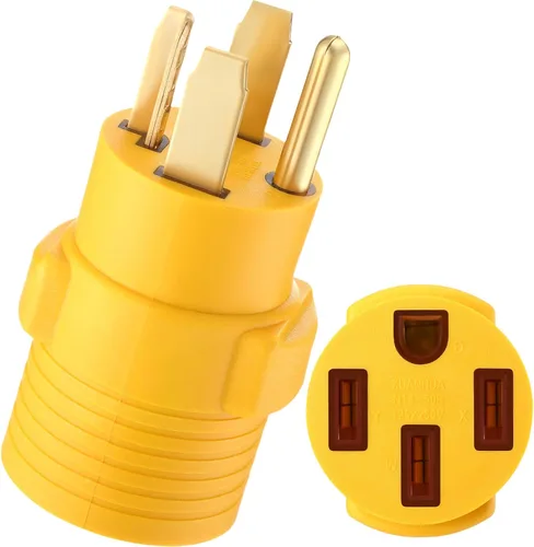 Miniatura 9 de Kanayu Adaptador de Estufa de 3 Clavijas Compatible con Adaptador NEMA 10-50p a 14-50r Enchufe Macho de 3 Clavijas a Receptáculo Hembra de 4 Amarillo