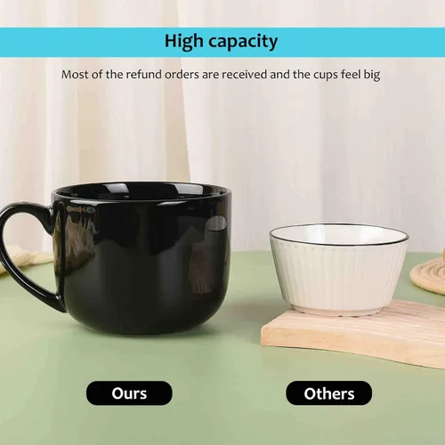 Miniatura 4 de 50oz gran taza de sopa de cerámica con asas para café, té, helado, cereal (negro)