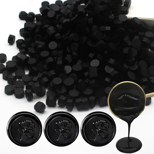 250 cuentas de sellado de cera color negro, cuentas de cera de sellado prémium para sellos de sellos, paquete de repuesto de pellets de sello