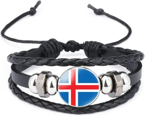 Miniatura 76 de vmcoatdu Mundial Muchas Banderas Nacionales Brazalete Retro de Aleación de Cuero para Pulsera de Cuerda Trenzada de Bandera Nacional