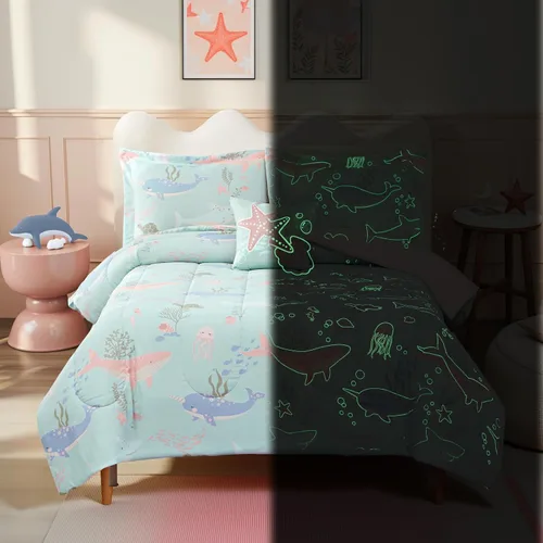 Miniatura 29 de Juego de edredón para niños Kaleido Space tamaño individual para niños, juego de ropa de cama para niños con luz en la oscuridad para jugadores, 1