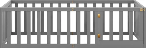 Miniatura 6 de Bellemave Montessori - Cama de suelo para niños, marco de cama de tamaño individual con barandillas en forma de valla y puerta, cama individual
