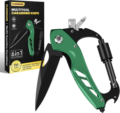 Miniatura 11 de Herramienta múltiple con mosquetón con cuchillo de bolsillo, equipo de supervivencia para camping y senderismo, llavero con mosquetones EDC
