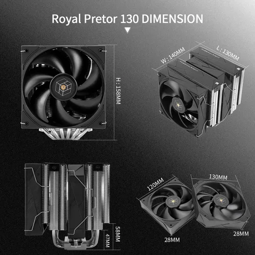 Miniatura 6 de Thermalright Royal Pretor 130 - Enfriador de CPU, 6 tubos de calor, disipador de calor de CPU, ventilador TL-H12-X28 y TL-HD13-X28, compatible