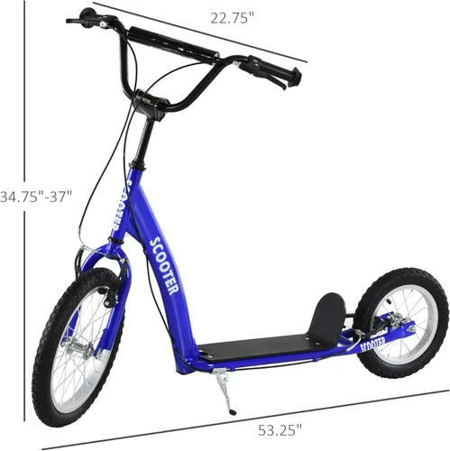 Miniatura 7 de Aosom Youth Scooter Kick Scooter for Kids 5+ with Adjustable Handlebar 16" Front and 12" Rear Dual Brakes Inflatable Wheels Azul