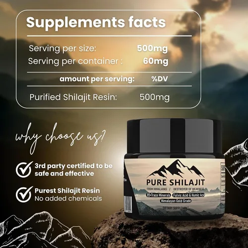 Miniatura 3 de Resina pura del Himalaya Shilajit para hombres y mujeres, suplemento natural orgánico con más de 85 minerales traza + ácido húmico, alta potencia