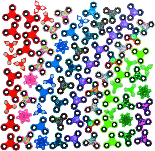 Fun Express Juguetes para ansiedad a granel de 96 piezas Fidget Spinner Surtido – Recuerdos de fiesta para niños de 8 a 12 años, premios de aula y
