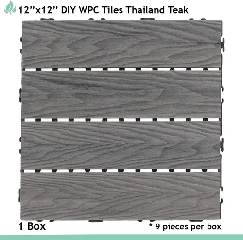 Miniatura 2 de SunnyRoyal Dect Tiles - Azulejos de madera maciza de teca maciza y fácil de instalar, azulejos entrelazados para patio en gris, paquete de 1