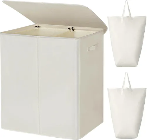 Miniatura 17 de WOWLIVE Cesta de lavandería de 100 litros con tapa, cesta plegable grande con 2 bolsas y asas extraíbles, cesta de ropa sucia plegable alta