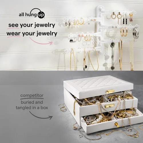 Miniatura 6 de All Hung Up Organizador de joyas de pared de 6 niveles y 6 pulgadas, tiras Command incluidas para colgar fácilmente, organizador de aretes de 120