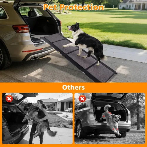 Miniatura 7 de IUNNDS Dog Ramp for Car 63"x17" Portable Dog Ramps for Large Dogs with Non-Slip Rug Surface for SUV Car & Truck, Outdoor Folding Pet Ramp Up to