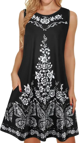 Miniatura 15 de elescat Vestidos de verano para mujer 2025, vestido casual de playa sin mangas con estampado floral, tipo camiseta, suelto y con bolsillos