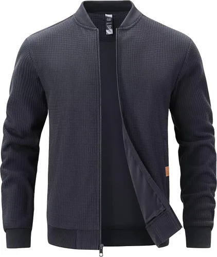 Miniatura 6 de Yundobop Chaqueta ligera con cremallera para hombre, sudadera casual elegante con bolsillo con cremallera