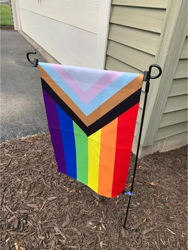 Miniatura 6 de SYII Progress Pride Rainbow LGBT - Bandera de jardín LGBT de 12 x 18 pulgadas, banderas gay transgénero de doble cara para pared de patio al aire