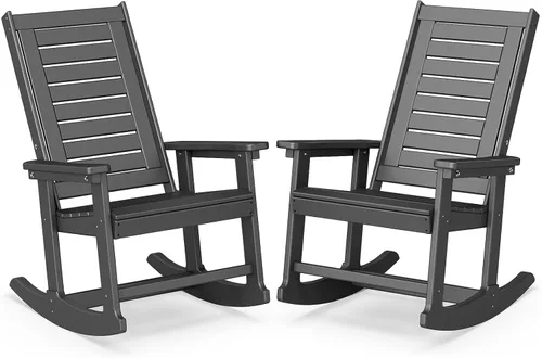 Miniatura 26 de BRIOPAWS Outdoor Rocking Chairs Set of 2 HDPE Plastic Porch Rockers Aqua Oversized Patio Rocker Chair High Back for Big Man Weather