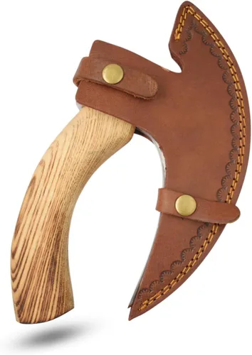 Miniatura 9 de Cuchillo de cocina Ulu hecho a mano con mango de madera rosa viene con funda de cuero (6009-P)