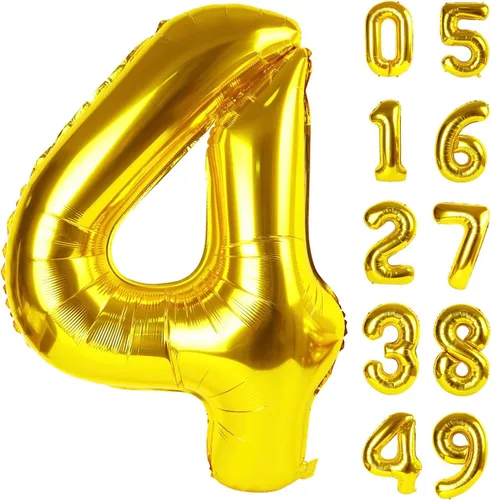 Globo de cumpleaños número 4 dorado de 40 pulgadas, globos gigantes del número cuatro 14 24 34 40 44 2024, globos grandes de lámina de mylar para Oro