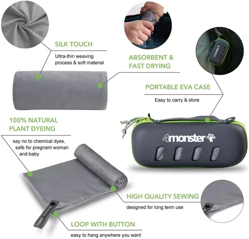 Miniatura 4 de 4Monster Toalla de camping súper absorbente, toalla de microfibra de secado rápido, ultra compacta y suave, toalla de viaje ligera para mochileros