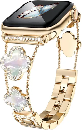 Miniatura 15 de Musk-MSKR Correas de metal con diamantes añaden brillo a tu reloj para Apple Watch Series 11/10/9/8/7/6/5/4/3/2/SE/Ultra Trébol Simple y elegante