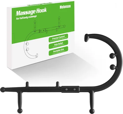 Miniatura 7 de Bastón de masaje de punto gatillo para alivio de espalda, cuello y hombros, gancho de masaje muscular de tejido profundo para nudos y tensión, Negro