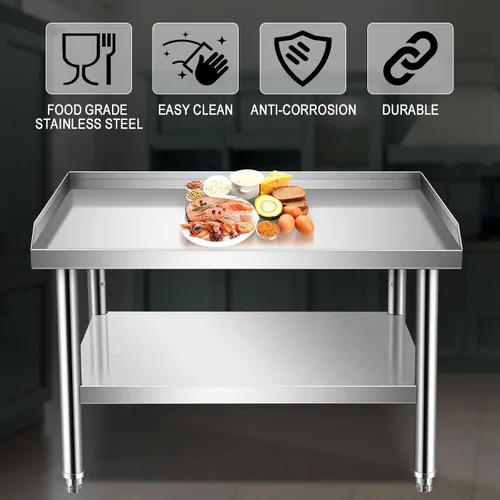 Miniatura 5 de Soporte de parrilla de acero inoxidable resistente con certificación NSF de calibre 18 con estante inferior para cocinas, cuartos de servicio