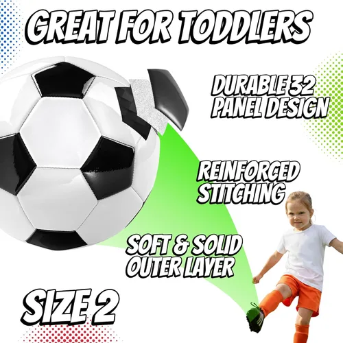 Miniatura 4 de PlayBolt Soccer Ball Size 2 with Pump - Black & White Training Practice & Match Ball for Kids & Toddlers (Pack of 1 or 4)