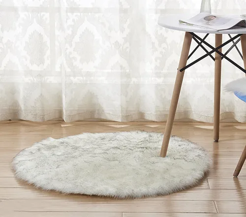 Miniatura 2 de Alfombra de piel de oveja sintética, alfombra mullida para dormitorio de bebé, alfombra decorativa para el hogar, alfombra lanuda blanca y gris