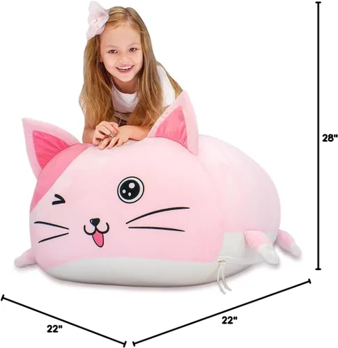 Miniatura 8 de Anzitinlan Lindo puf de gato para niños, puf de almacenamiento de animales de peluche rosa para decoración de habitación de niñas