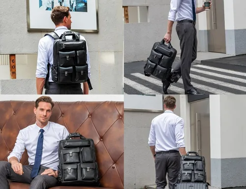Miniatura 6 de Masa Kawa Mochila de cuero negro para hombre 15.6 pulgadas, bolsa para computadora portátil, múltiples bolsillos, casual, trabajo, negocios, viajes