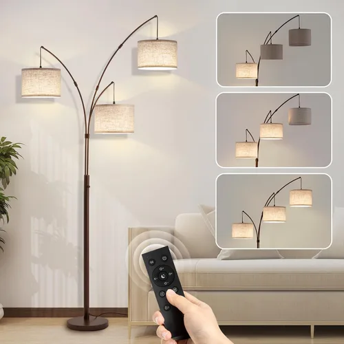 Miniatura 10 de Lámparas de pie doradas para sala de estar, lámpara de pie de arco súper brillante con control remoto, 3 lámparas de pie altas con regulación Sombra